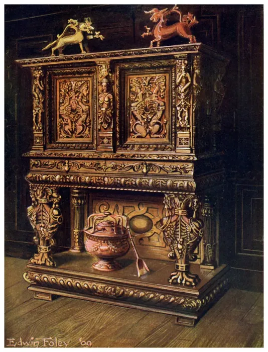 Framed Print : Carved Bourgouignon credence, 1910. Artist: Edwin Foley Framed Print : Carved Bourgouignon credence, 1910. Artist: Edwin Foley