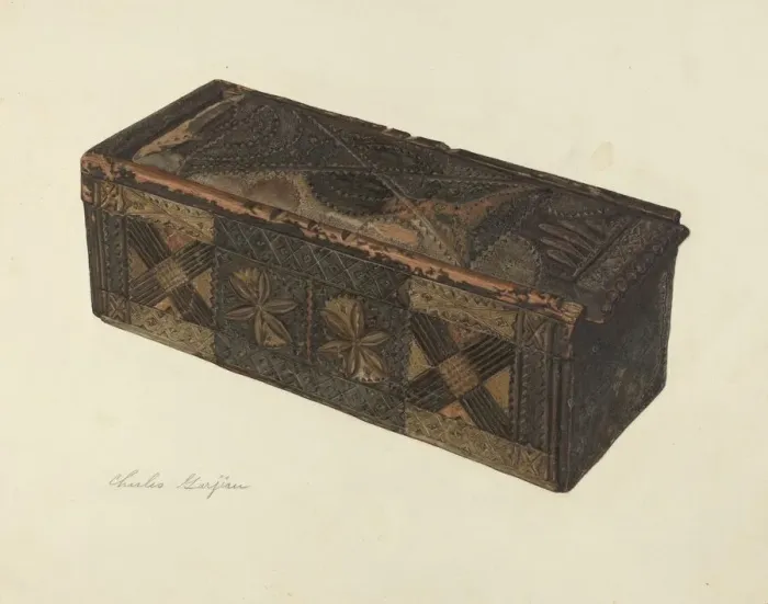 Framed Print : Carved Box, c. 1939. Creator: Charles Garjian Framed Print : Carved Box, c. 1939. Creator: Charles Garjian