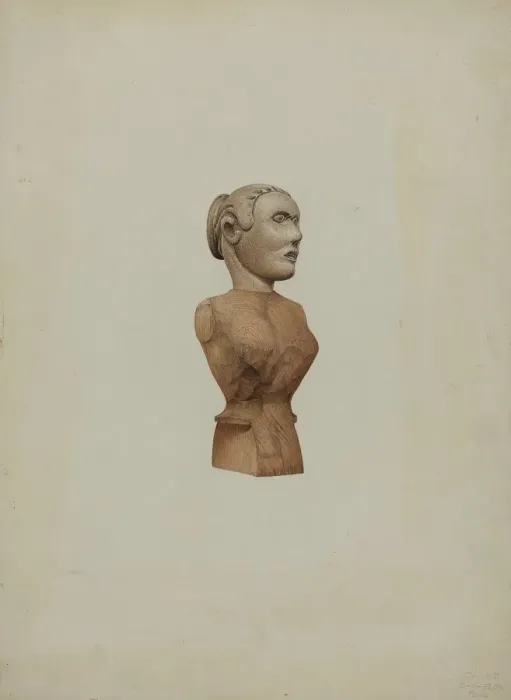 Framed Print : Carved Bust: Doll, c. 1939. Creator: Robert Pohle Framed Print : Carved Bust: Doll, c. 1939. Creator: Robert Pohle