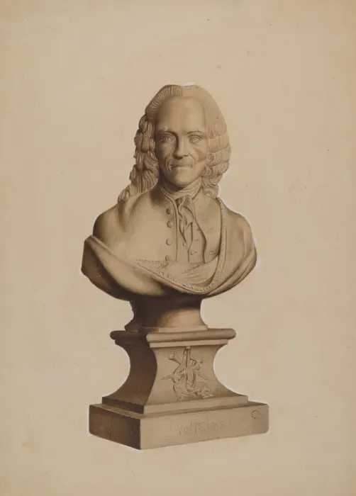 Framed Print : Carved Bust of Voltaire, c. 1937. Creator: Joseph Goldberg Framed Print : Carved Bust of Voltaire, c. 1937. Creator: Joseph Goldberg