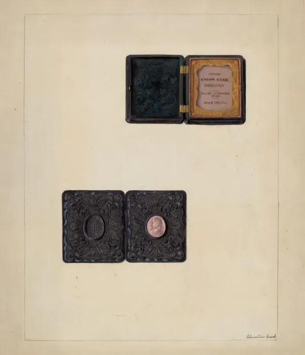 Framed Print : Carved Cameo in Daguerreotype Case, c. 1937. Creator: Clementine Fossek Framed Print : Carved Cameo in Daguerreotype Case, c. 1937. Creator: Clementine Fossek