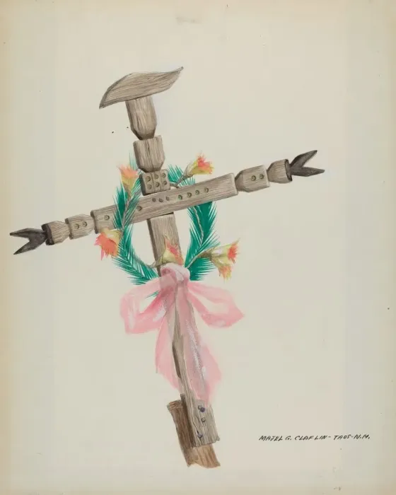 Framed Print : Carved Cross - Grave, c. 1937. Creator: Majel G. Claflin Framed Print : Carved Cross - Grave, c. 1937. Creator: Majel G. Claflin
