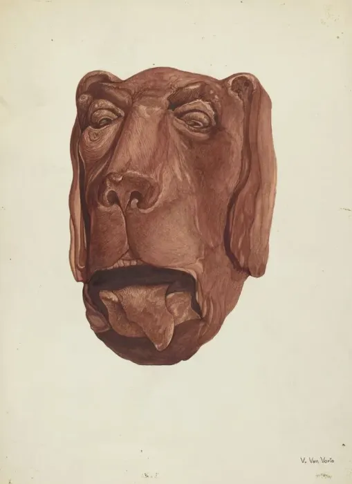Framed Print : Carved Dogs Head, c. 1937. Creator: Vera Van Voris Framed Print : Carved Dogs Head, c. 1937. Creator: Vera Van Voris