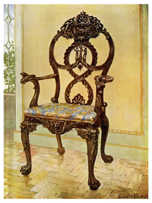 Framed Print : Carved early Chippendale chairmans chair, 1911-1912. Artist: Edwin Foley Framed Print : Carved early Chippendale chairmans chair, 1911-1912. Artist: Edwin Foley