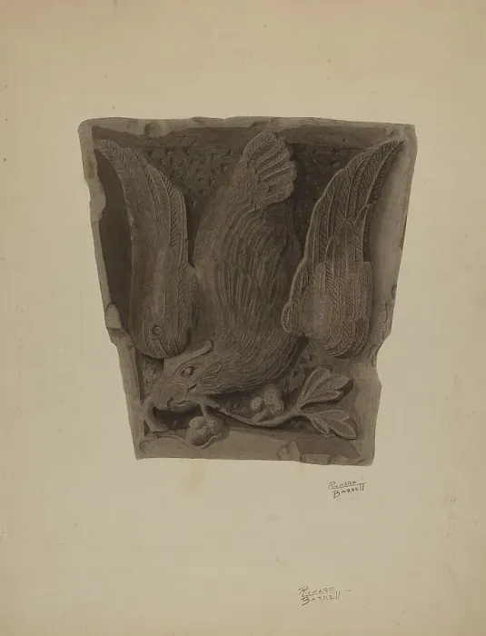 Framed Print : Carved Keystone, c. 1939. Creator: Richard Barnett Framed Print : Carved Keystone, c. 1939. Creator: Richard Barnett