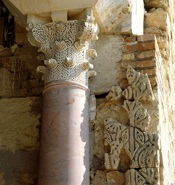 Detail of a carved marble column of Medina Azahara, construction initiated by Almanzor