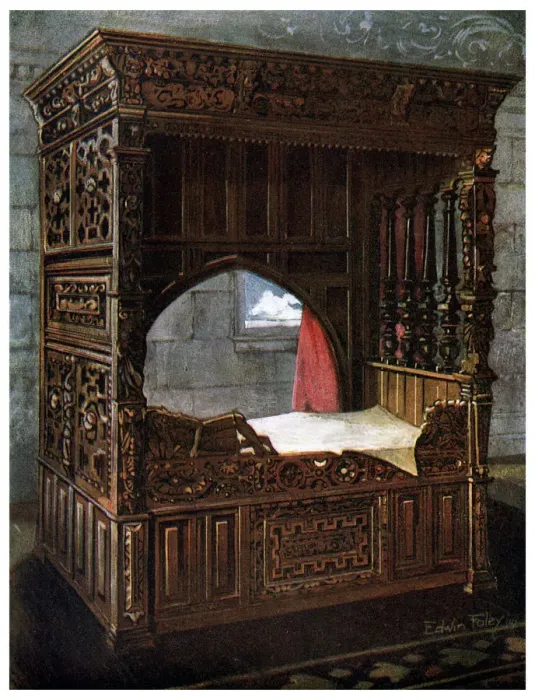 Framed Print : Carved oak bedstead of Jeanne d Albret, 1910. Artist: Edwin Foley Framed Print : Carved oak bedstead of Jeanne d Albret, 1910. Artist: Edwin Foley