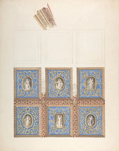 Carved and Painted Ceiling with Six Figural Medallions, for Cleish Castle, 19th century
