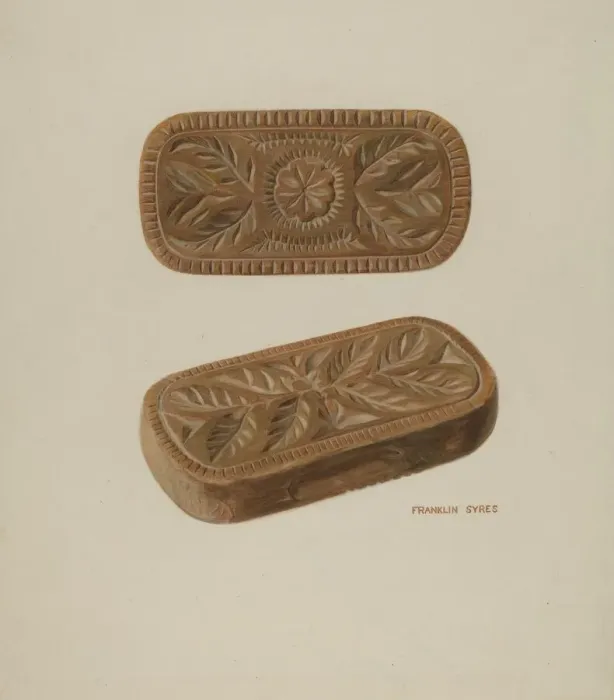 Framed Print : Carved Pinewood Mold, c. 1939. Creator: Franklyn Syres Framed Print : Carved Pinewood Mold, c. 1939. Creator: Franklyn Syres