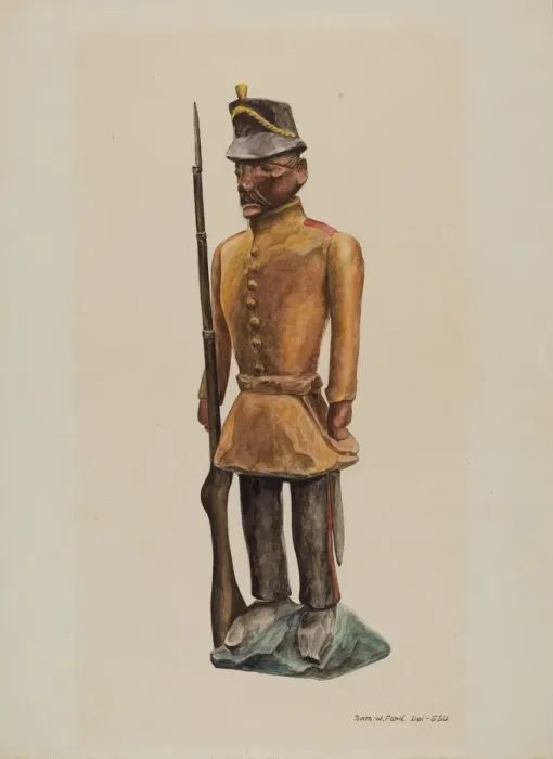 Framed Print : Carved Soldier, c. 1939. Creator: Samuel W. Ford Framed Print : Carved Soldier, c. 1939. Creator: Samuel W. Ford