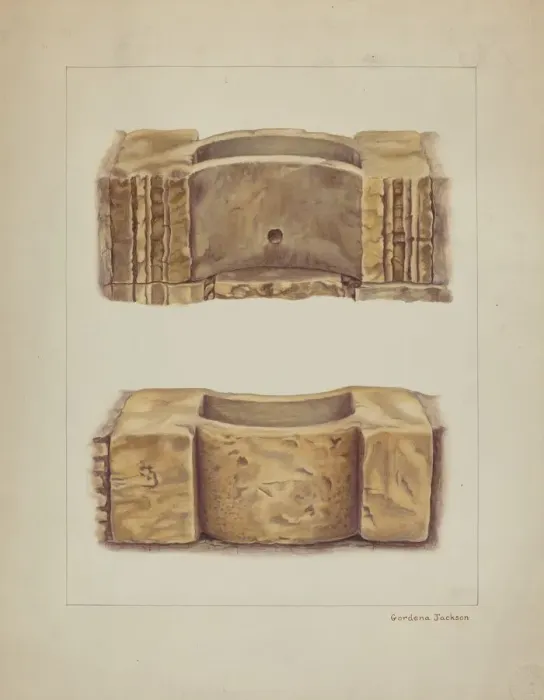 Framed Print : Carved Stone Wash Basin at Carmel Mission, 1938. Creator: Gordena Jackson Framed Print : Carved Stone Wash Basin at Carmel Mission, 1938. Creator: Gordena Jackson