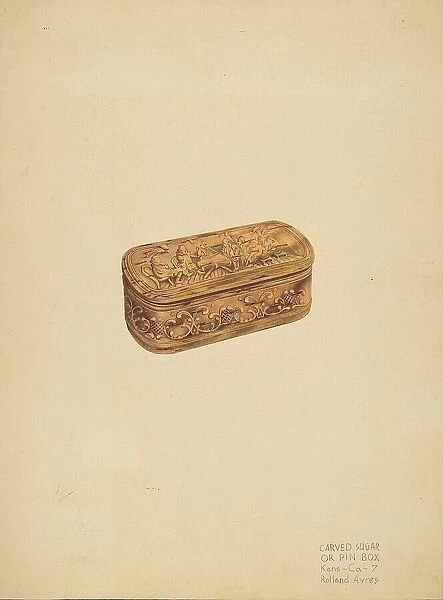 Carved Storage or Pin Box, c. 1939. Creator: Rolland Ayres