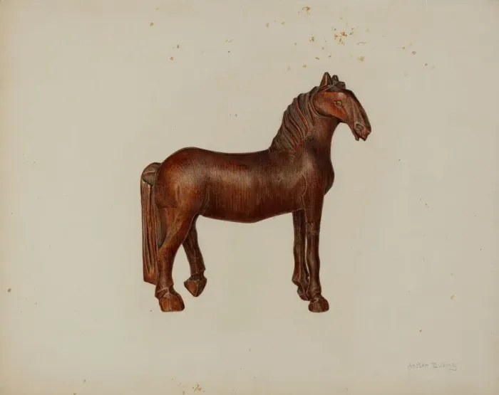 Framed Print : Carved Toy Horse, 1935 / 1942. Creator: Hester Duany Framed Print : Carved Toy Horse, 1935 / 1942. Creator: Hester Duany