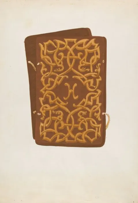 Framed Print : Carved Wood Book Cover, c. 1936. Creator: Natalie Simon Framed Print : Carved Wood Book Cover, c. 1936. Creator: Natalie Simon