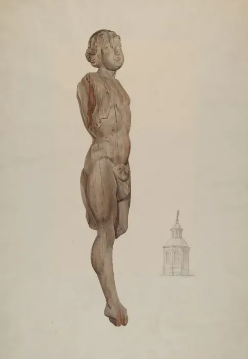 Framed Print : Carved Wood Figure - Flying Mercury, c. 1936. Creator: Ingrid Selmer-Larsen Framed Print : Carved Wood Figure - Flying Mercury, c. 1936. Creator: Ingrid Selmer-Larsen
