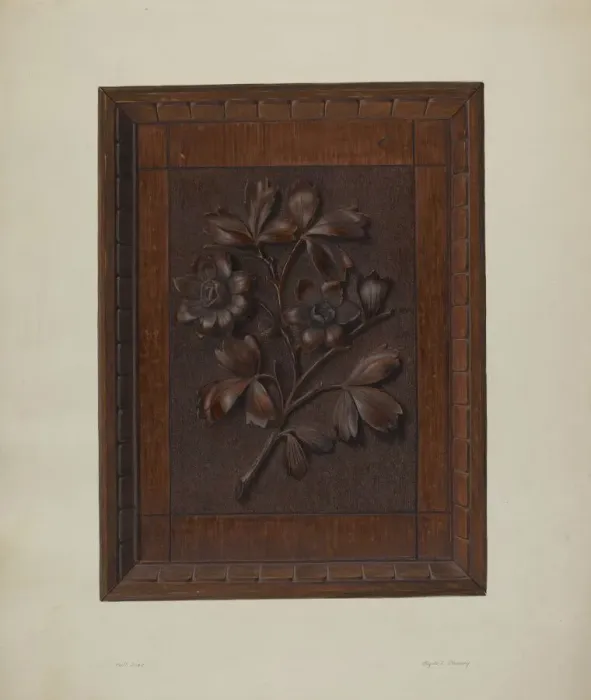 Framed Print : Carved Wood Panel, 1935 / 1942. Creator: Clyde L. Cheney Framed Print : Carved Wood Panel, 1935 / 1942. Creator: Clyde L. Cheney