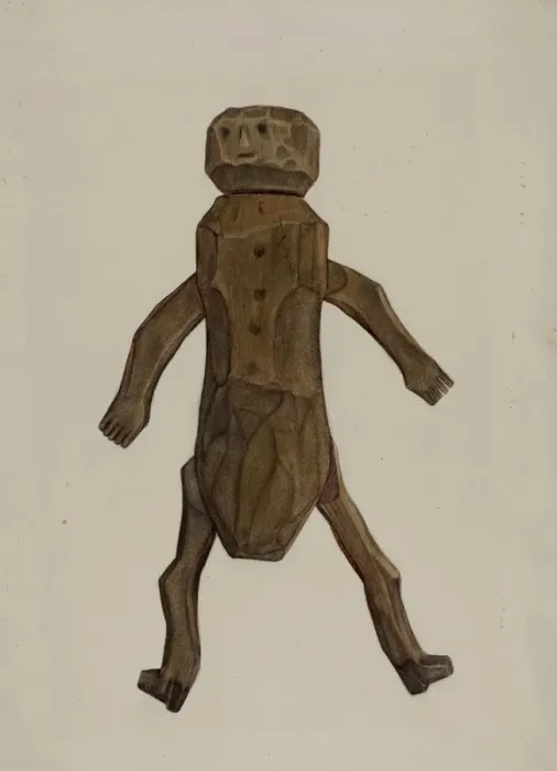 Framed Print : Carved Wooden Doll, c. 1940. Creator: Elmer R. Kottcamp