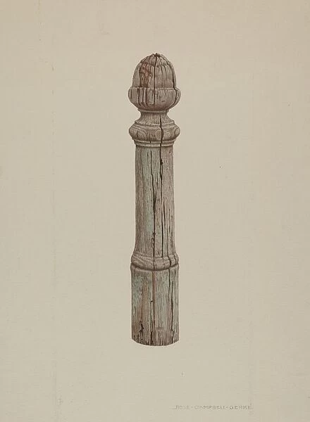 Carved Wooden Hitching Post, c. 1939. Creator: Rose Campbell-Gerke