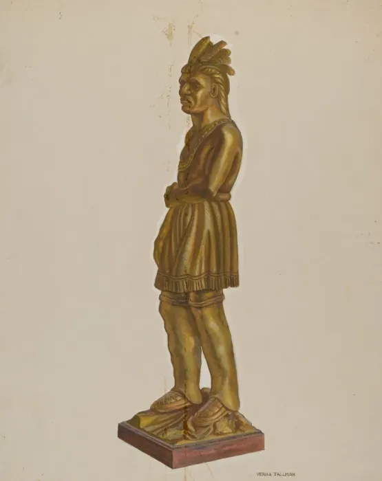 Framed Print : Carved Wooden Indian, c. 1938. Creator: Verna Tallman Framed Print : Carved Wooden Indian, c. 1938. Creator: Verna Tallman