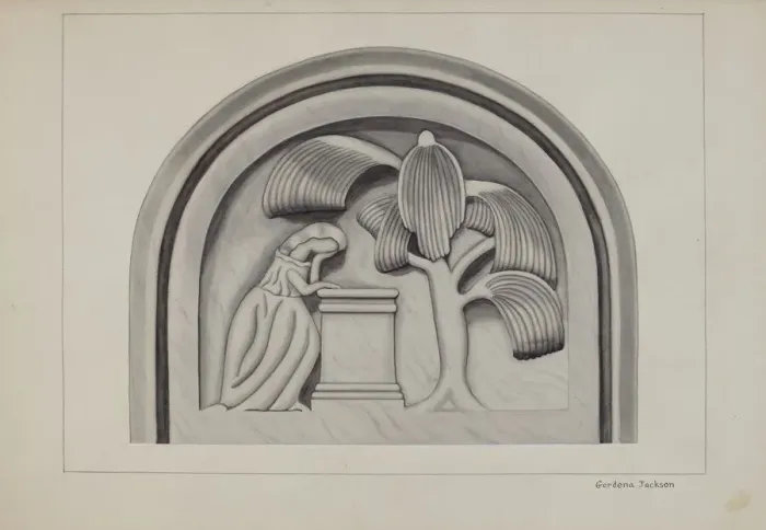 Framed Print : Carving for a Tombstone, c. 1937. Creator: Gordena Jackson Framed Print : Carving for a Tombstone, c. 1937. Creator: Gordena Jackson
