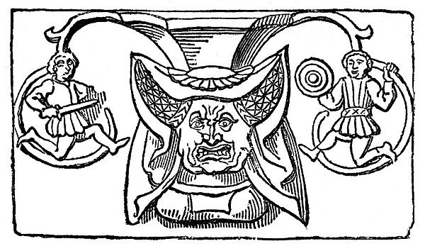 Carving of a woman wearing a horned headdress, 15th century, (1910)