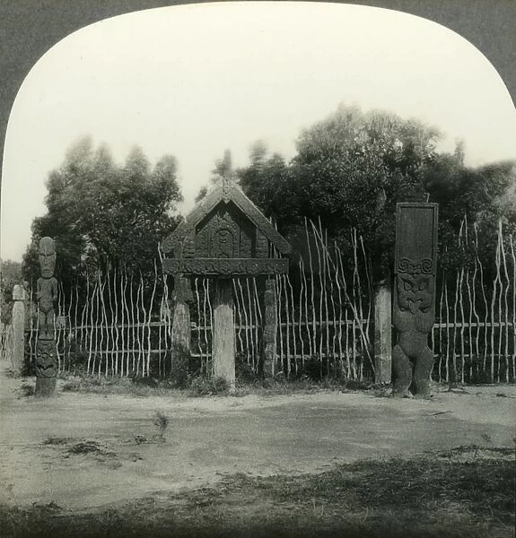 Carvings in a Maori Pah or Village, New Zealand, c1930s. Creator: Unknown