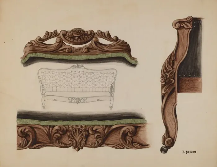 Framed Print : Carvings of a Sofa, c. 1937. Creator: Robert Stewart Framed Print : Carvings of a Sofa, c. 1937. Creator: Robert Stewart