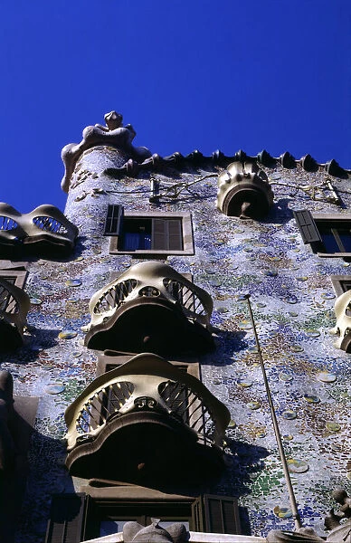 Casa Batllo, designed by Antoni Gaudi. Detail of the balconies on the facade