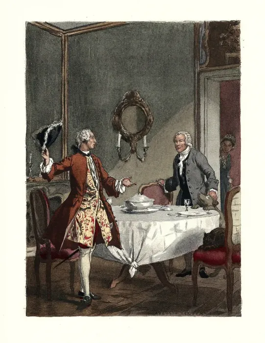 Framed Print : Casanova and Jean-Jacques Rousseau. Illustration for Histoire de ma vie by Giacomo Casanova, 1932. Creator: Auguste Leroux Framed Print : Casanova and Jean-Jacques Rousseau. Illustration for Histoire de ma vie by Giacomo Casanova, 1932. Creator: Auguste Leroux