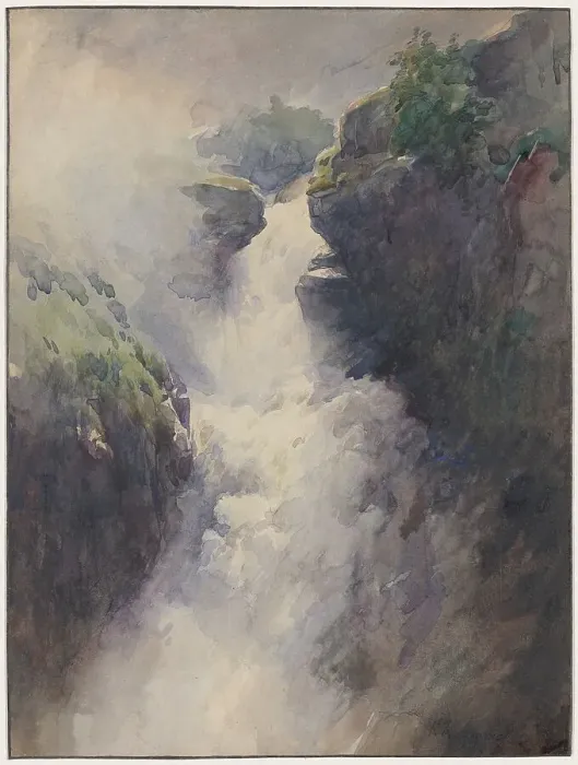 Framed Print : A Cascade in the Mountains, 1870s. Creator: Henri-Joseph Harpignies Framed Print : A Cascade in the Mountains, 1870s. Creator: Henri-Joseph Harpignies