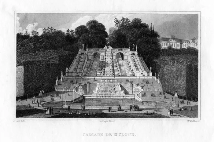 Framed Print : Cascade de St Cloud, Paris, 1830. Artist: Benjamin Winkles Framed Print : Cascade de St Cloud, Paris, 1830. Artist: Benjamin Winkles