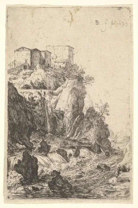 Framed Print : Cascades near Ponte della Trave, with buildings on a rocky outcrop above Framed Print : Cascades near Ponte della Trave, with buildings on a rocky outcrop above