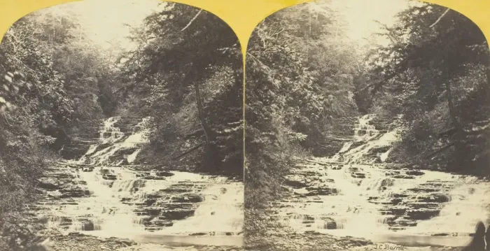 Framed Print : Cascadilla Creek, Ithaca, N. Y. 5th Fall, opposite Water Cure, 1860 / 65. Creator: J. C Framed Print : Cascadilla Creek, Ithaca, N. Y. 5th Fall, opposite Water Cure, 1860 / 65. Creator: J. C