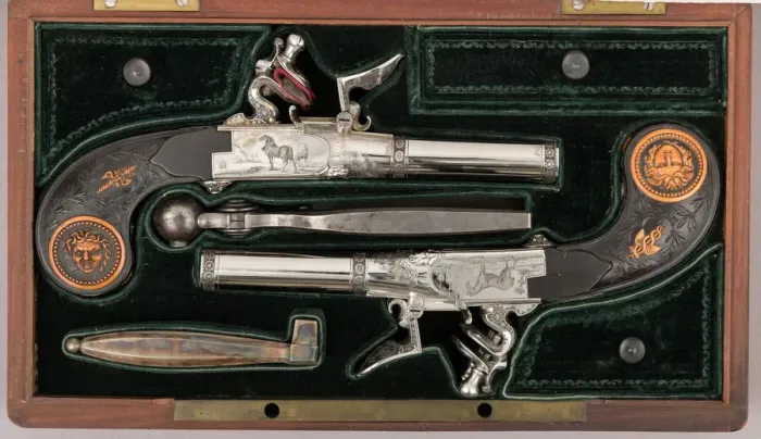 Framed Print : Cased Pair of Double-Barreled Turn-Off Flintlock Pistols, French, Paris, ca. 1800 Framed Print : Cased Pair of Double-Barreled Turn-Off Flintlock Pistols, French, Paris, ca. 1800