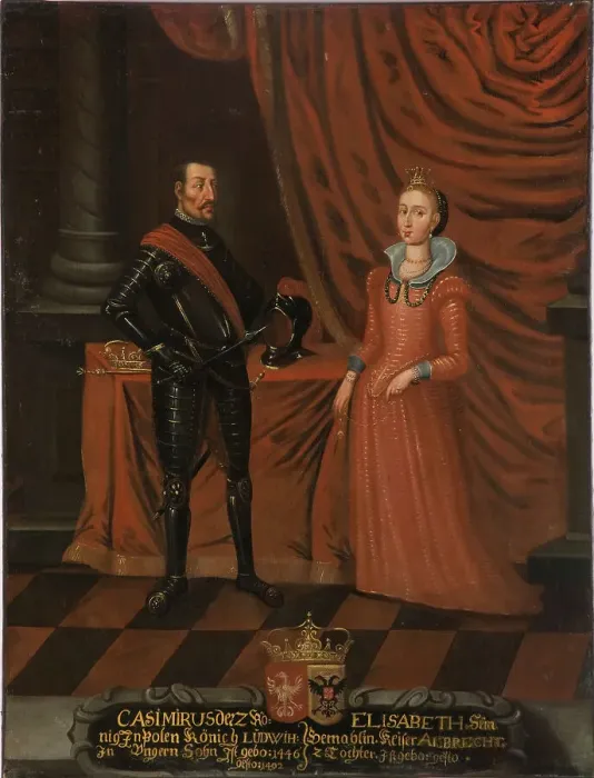 Framed Print : Casimir IV (1427-1492), King of Poland, and his consort Elizabeth (1437-1505), c15th century. Creator: Anon Framed Print : Casimir IV (1427-1492), King of Poland, and his consort Elizabeth (1437-1505), c15th century. Creator: Anon