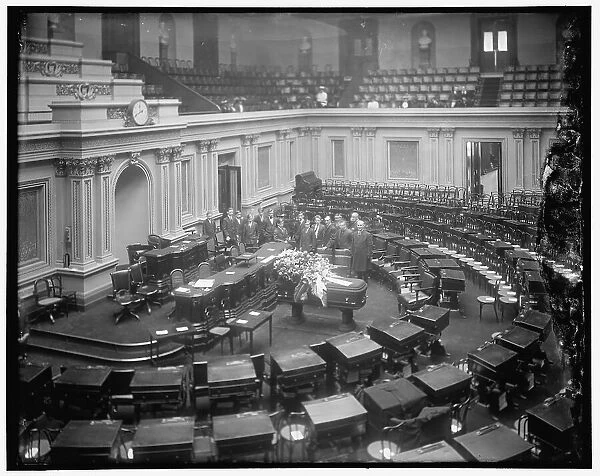Casket in Capitol, 1914. Creator: Harris & Ewing. Casket in Capitol, 1914. Creator: Harris & Ewing