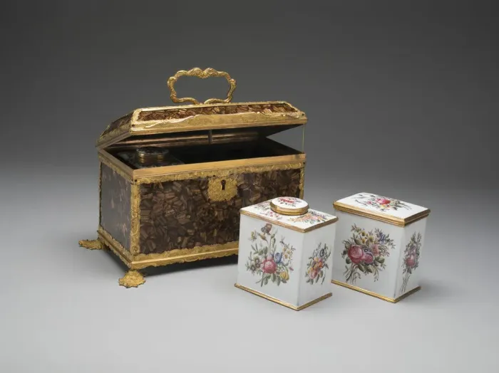 Framed Print : Casket Containing a Sugar Box and two Tea Caddies, Birmingham, c. 1760. Creator: Unknown Framed Print : Casket Containing a Sugar Box and two Tea Caddies, Birmingham, c. 1760. Creator: Unknown