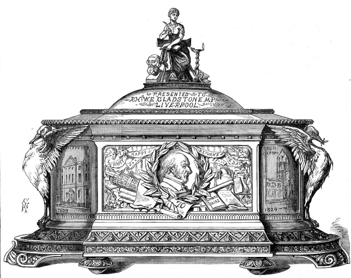 Framed Print : Casket presented to Mr. Gladstone on his birthday, 1880. Creator: Unknown Framed Print : Casket presented to Mr. Gladstone on his birthday, 1880. Creator: Unknown