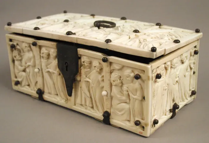 Framed Print : Casket with Romance Scenes, French, 14th century. Creator: Unknown Framed Print : Casket with Romance Scenes, French, 14th century. Creator: Unknown