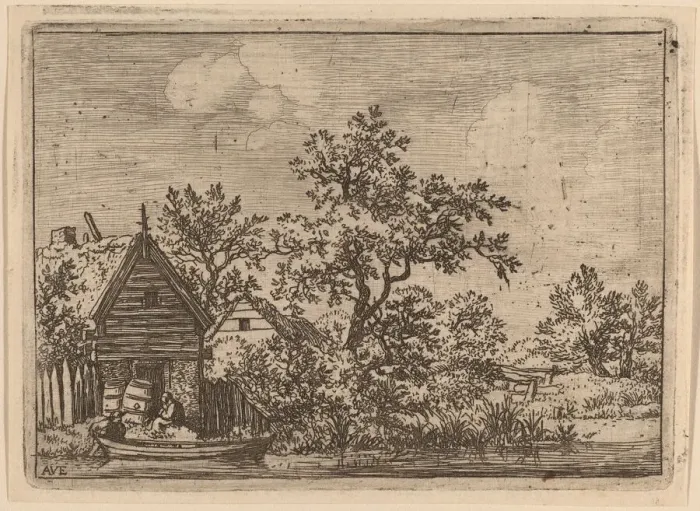 Framed Print : Two Casks in Front of a Cottage, probably c. 1645 / 1656. Creator: Allart van Everdingen Framed Print : Two Casks in Front of a Cottage, probably c. 1645 / 1656. Creator: Allart van Everdingen