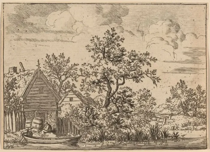 Framed Print : Two Casks in Front of a Cottage, probably c. 1645 / 1656. Creator: Allart van Everdingen Framed Print : Two Casks in Front of a Cottage, probably c. 1645 / 1656. Creator: Allart van Everdingen