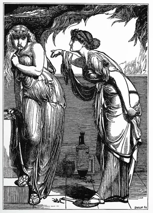 Framed Print : Cassandra and Helen, 1866. Creator: Sandys, Frederick, (after) (1829-1904) Framed Print : Cassandra and Helen, 1866. Creator: Sandys, Frederick, (after) (1829-1904)