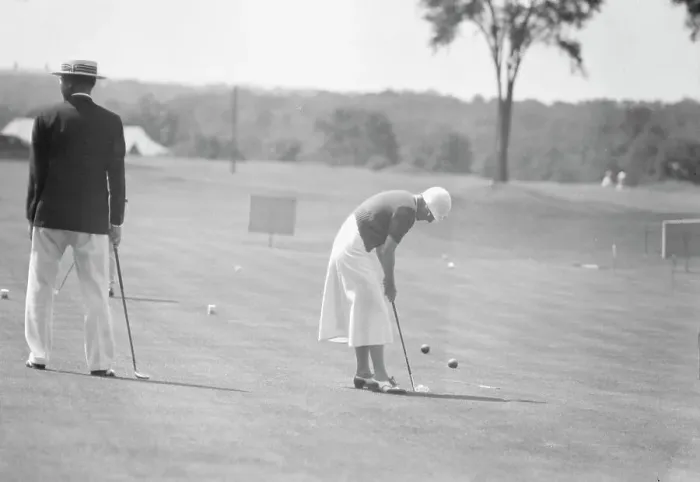 Framed Print : Cassidy, Ellen, Mrs. playing golf, 1932 July. Creator: Arnold Genthe Framed Print : Cassidy, Ellen, Mrs. playing golf, 1932 July. Creator: Arnold Genthe