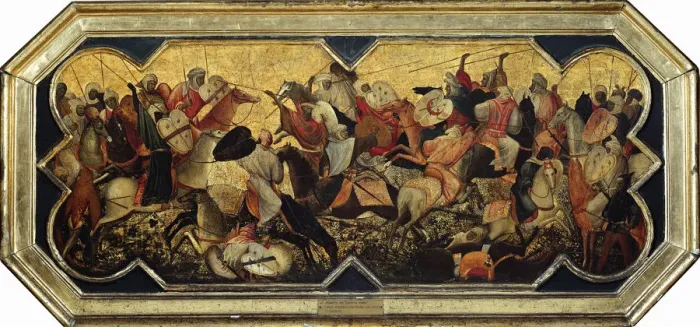 Framed Print : Cassone (marriage chest) with an oriental cavalry battle, ca 1400-1405 Framed Print : Cassone (marriage chest) with an oriental cavalry battle, ca 1400-1405