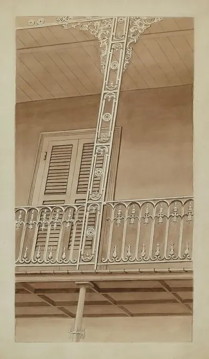 Framed Print : Cast Iron Balcony, c. 1936. Creator: Lucien Verbeke Framed Print : Cast Iron Balcony, c. 1936. Creator: Lucien Verbeke