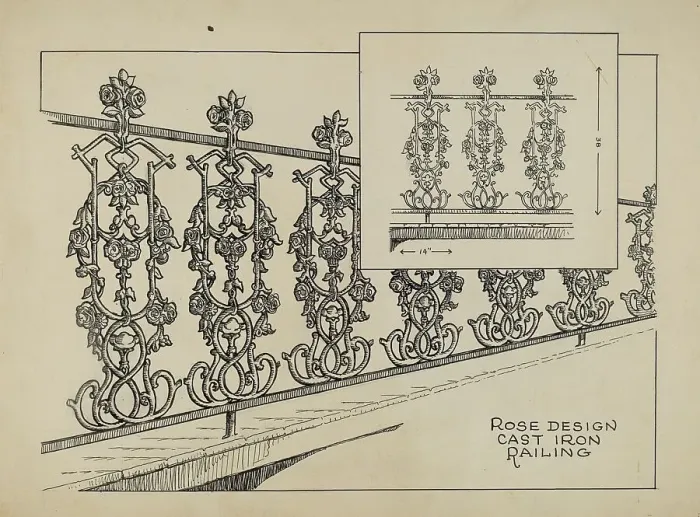Framed Print : Cast Iron Balcony, c. 1936. Creator: Thomas Byrne Framed Print : Cast Iron Balcony, c. 1936. Creator: Thomas Byrne
