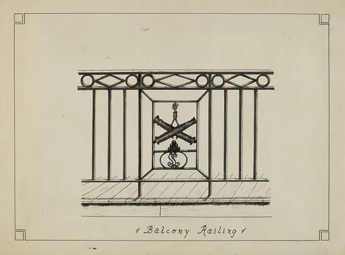 Framed Print : Cast Iron Balcony Rail, 1935 / 1942. Creator: Ray Price Framed Print : Cast Iron Balcony Rail, 1935 / 1942. Creator: Ray Price