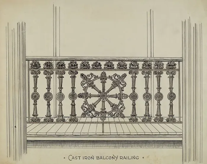 Framed Print : Cast Iron Balcony Rail, c. 1936. Creator: Lucien Verbeke Framed Print : Cast Iron Balcony Rail, c. 1936. Creator: Lucien Verbeke