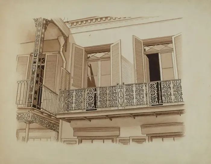 Framed Print : Cast Iron Balcony Rail, c. 1936. Creator: Joseph L. Boyd Framed Print : Cast Iron Balcony Rail, c. 1936. Creator: Joseph L. Boyd