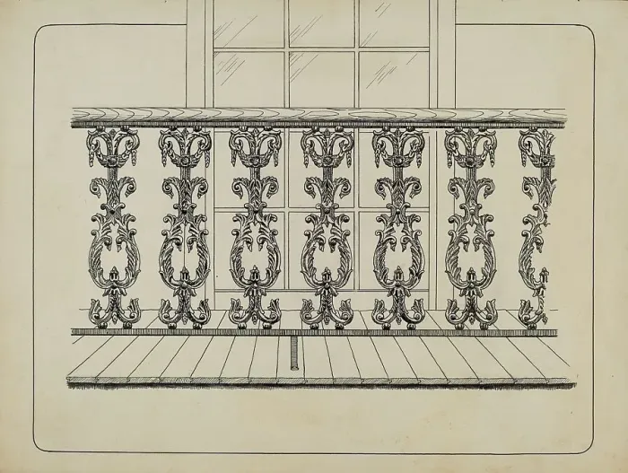 Framed Print : Cast Iron Balcony Rail, c. 1936. Creator: Ray Price Framed Print : Cast Iron Balcony Rail, c. 1936. Creator: Ray Price
